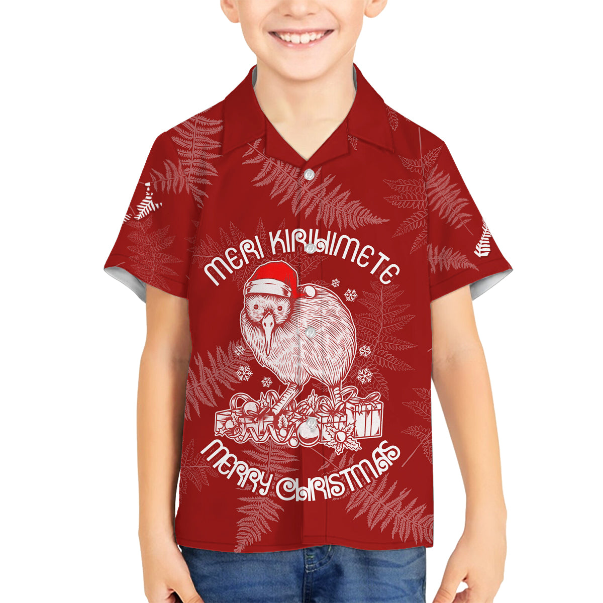 New Zealand Christmas Family Matching Puletasi Dress and Hawaiian Shirt Silver Fern Mix Kiwi Bird Ver01 - Wonder Print Shop