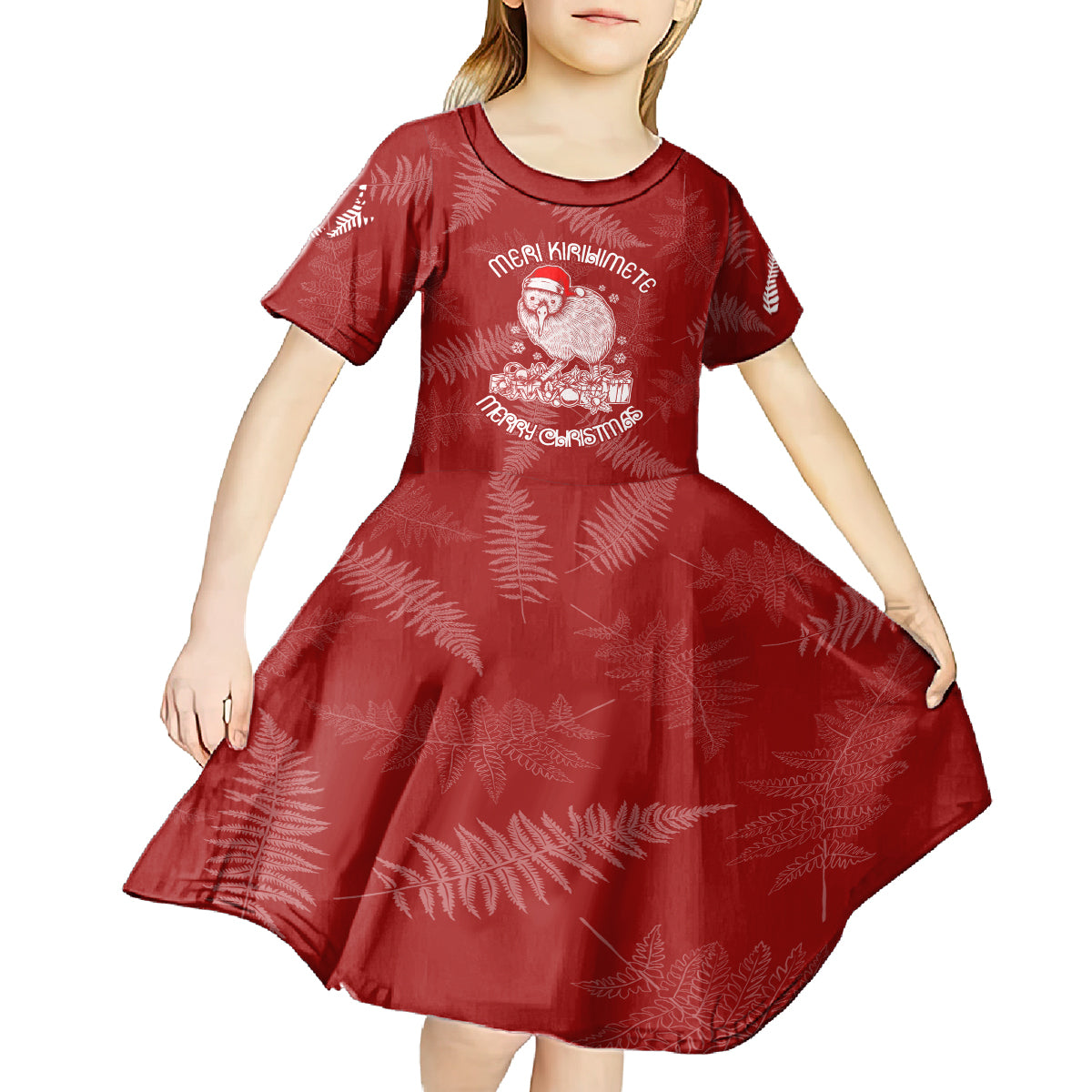 New Zealand Christmas Kid Short Sleeve Dress Silver Fern Mix Kiwi Bird Ver01 - Wonder Print Shop
