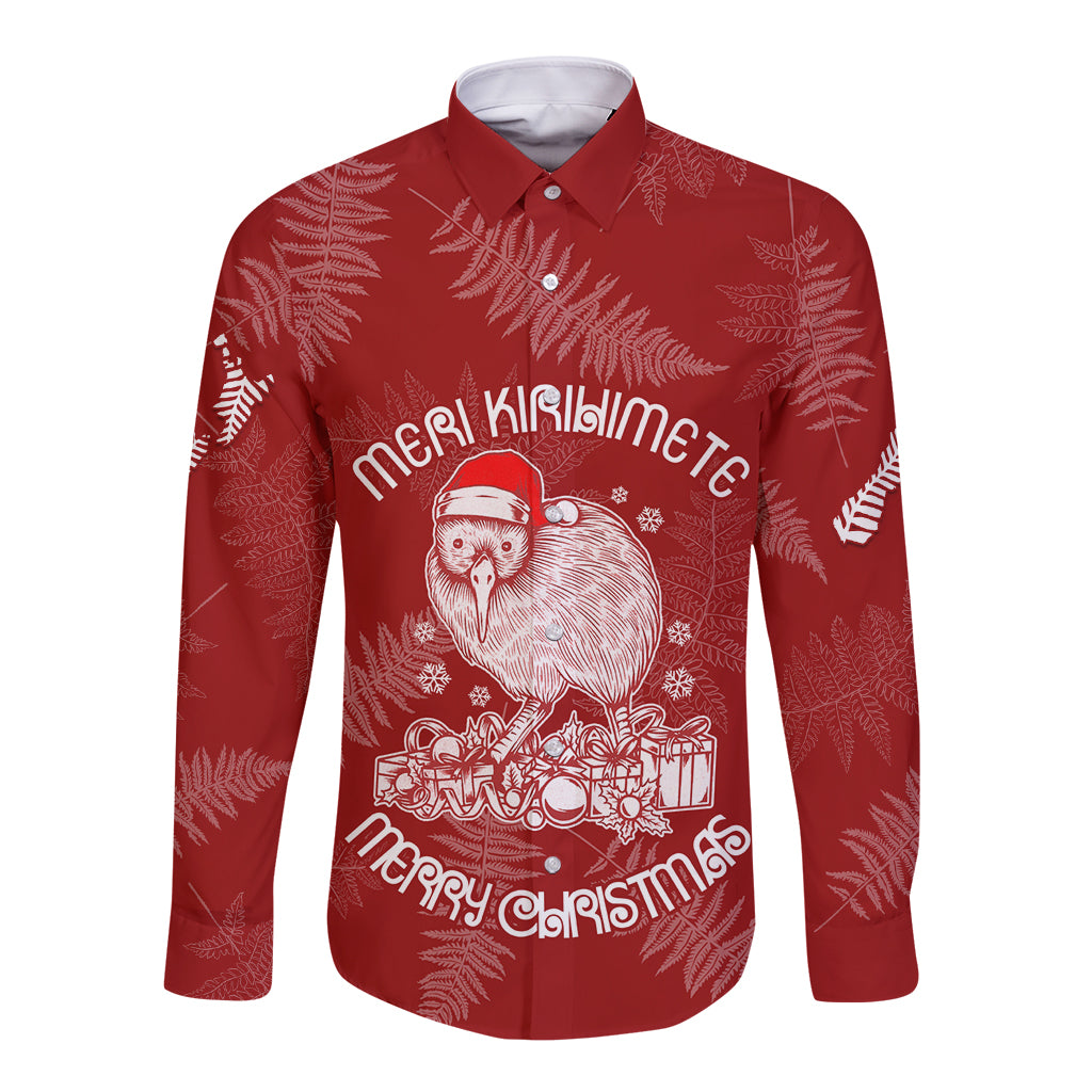 New Zealand Christmas Long Sleeve Button Shirt Silver Fern Mix Kiwi Bird Ver01 - Wonder Print Shop