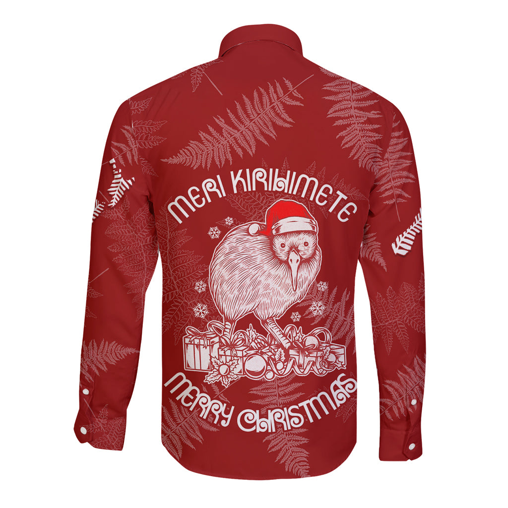 New Zealand Christmas Long Sleeve Button Shirt Silver Fern Mix Kiwi Bird Ver01 - Wonder Print Shop