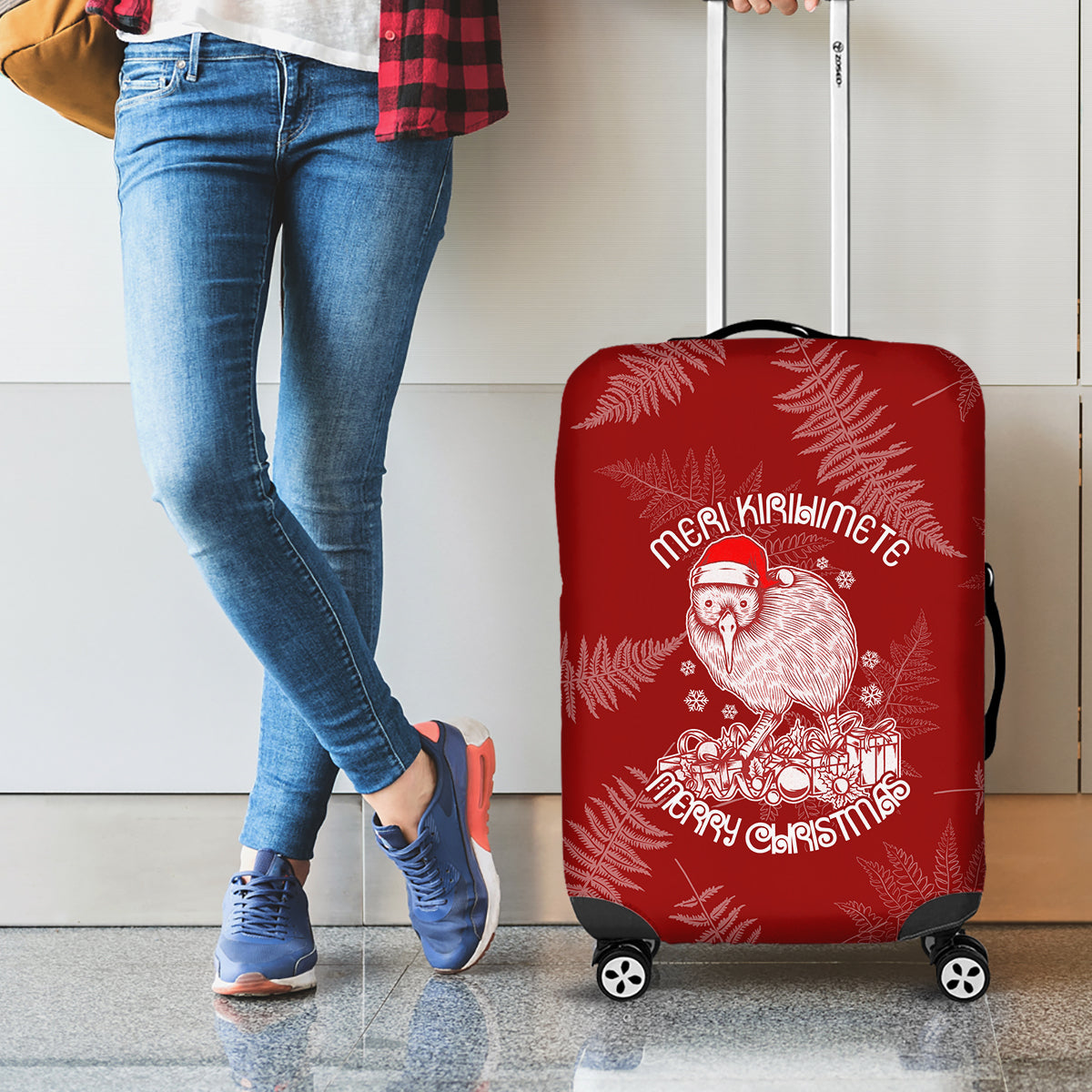 New Zealand Christmas Luggage Cover Silver Fern Mix Kiwi Bird Ver01 - Wonder Print Shop