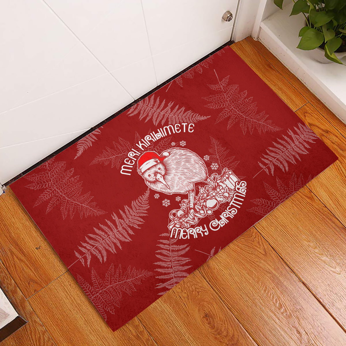 New Zealand Christmas Rubber Doormat Silver Fern Mix Kiwi Bird Ver01 - Wonder Print Shop