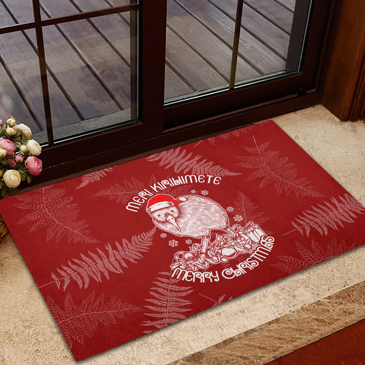 New Zealand Christmas Rubber Doormat Silver Fern Mix Kiwi Bird Ver01 - Wonder Print Shop