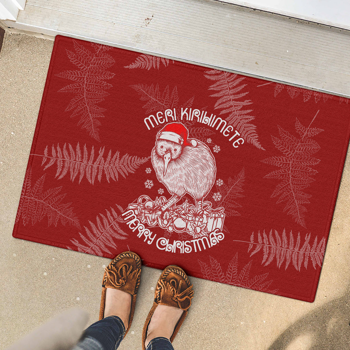 New Zealand Christmas Rubber Doormat Silver Fern Mix Kiwi Bird Ver01 - Wonder Print Shop