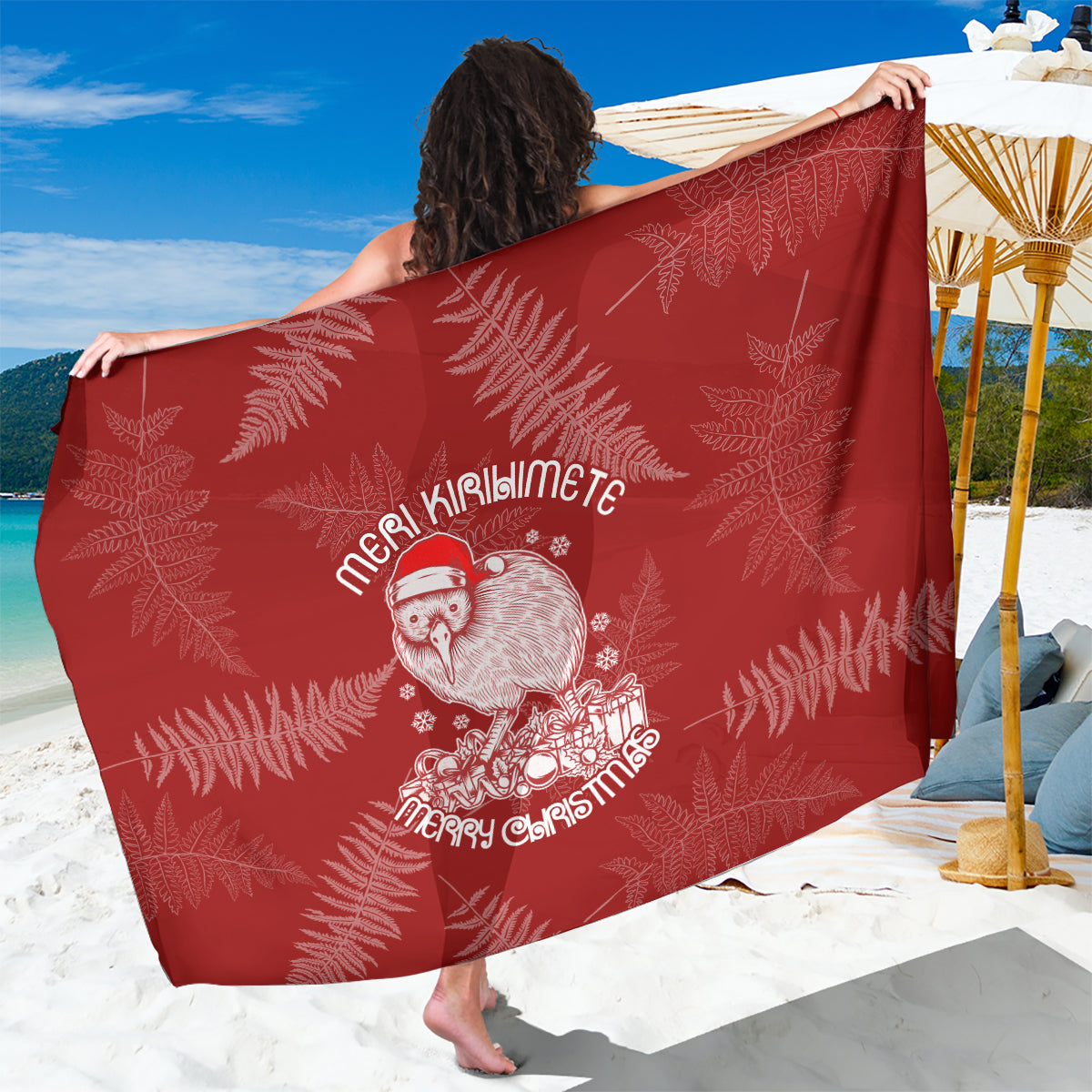 New Zealand Christmas Sarong Silver Fern Mix Kiwi Bird Ver01 - Wonder Print Shop