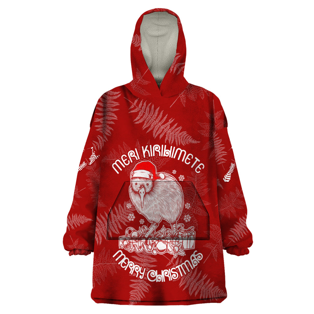New Zealand Christmas Wearable Blanket Hoodie Silver Fern Mix Kiwi Bird Ver01 - Wonder Print Shop
