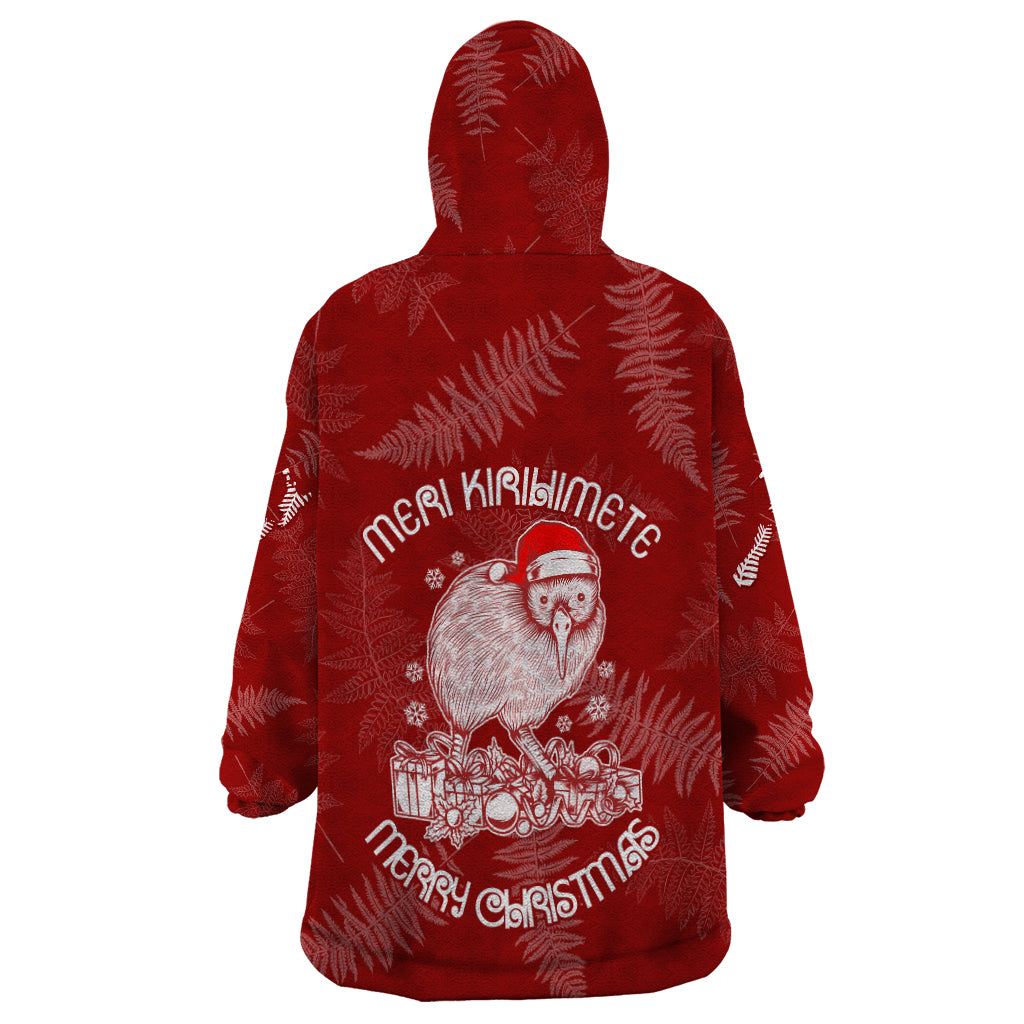 New Zealand Christmas Wearable Blanket Hoodie Silver Fern Mix Kiwi Bird Ver01 - Wonder Print Shop