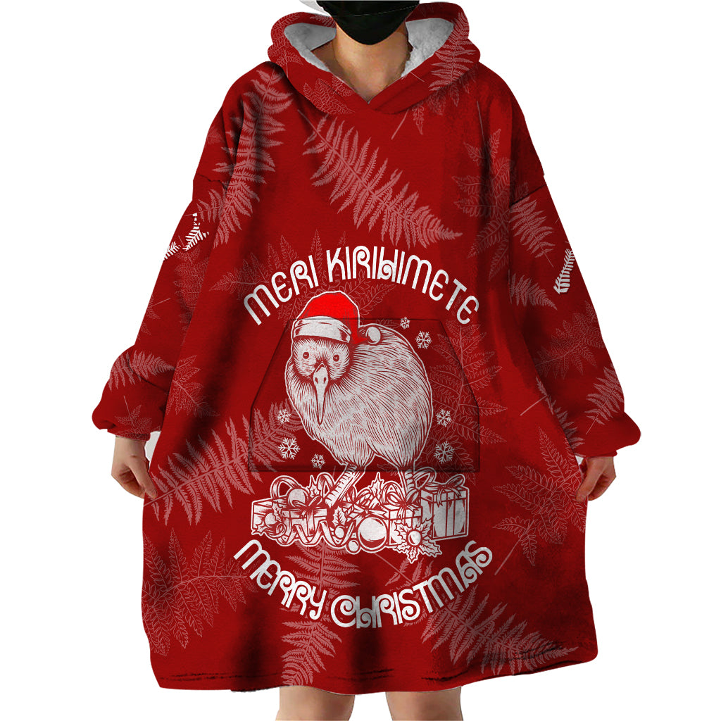 New Zealand Christmas Wearable Blanket Hoodie Silver Fern Mix Kiwi Bird Ver01 - Wonder Print Shop
