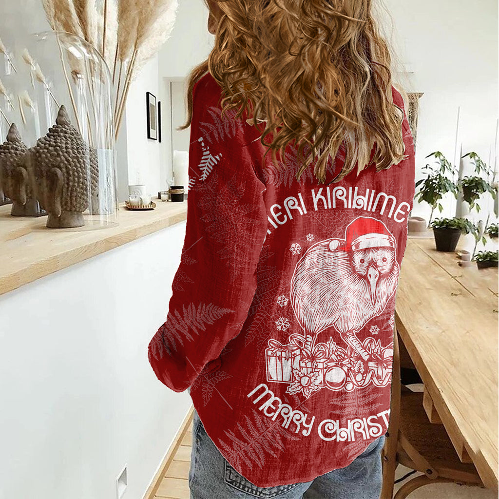 New Zealand Christmas Women Casual Shirt Silver Fern Mix Kiwi Bird Ver01 - Wonder Print Shop