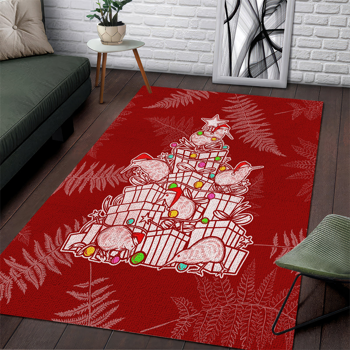 New Zealand Christmas Area Rug Silver Fern Mix Kiwi Bird Ver02 LT7 - Wonder Print Shop