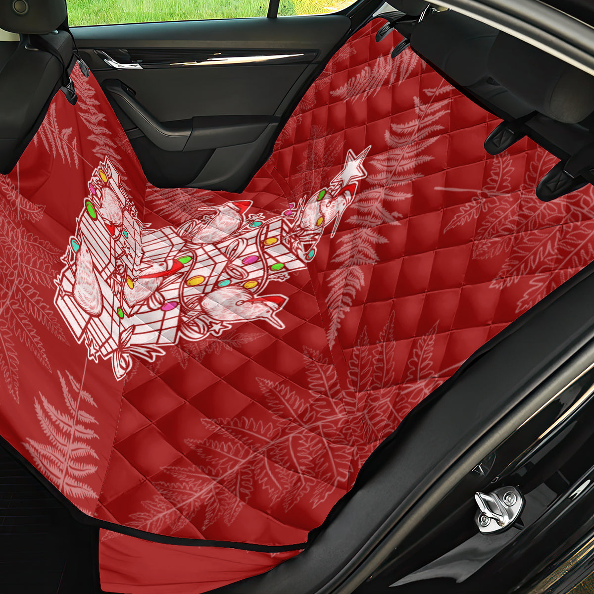 New Zealand Christmas Back Car Seat Cover Silver Fern Mix Kiwi Bird Ver02 LT7 - Wonder Print Shop