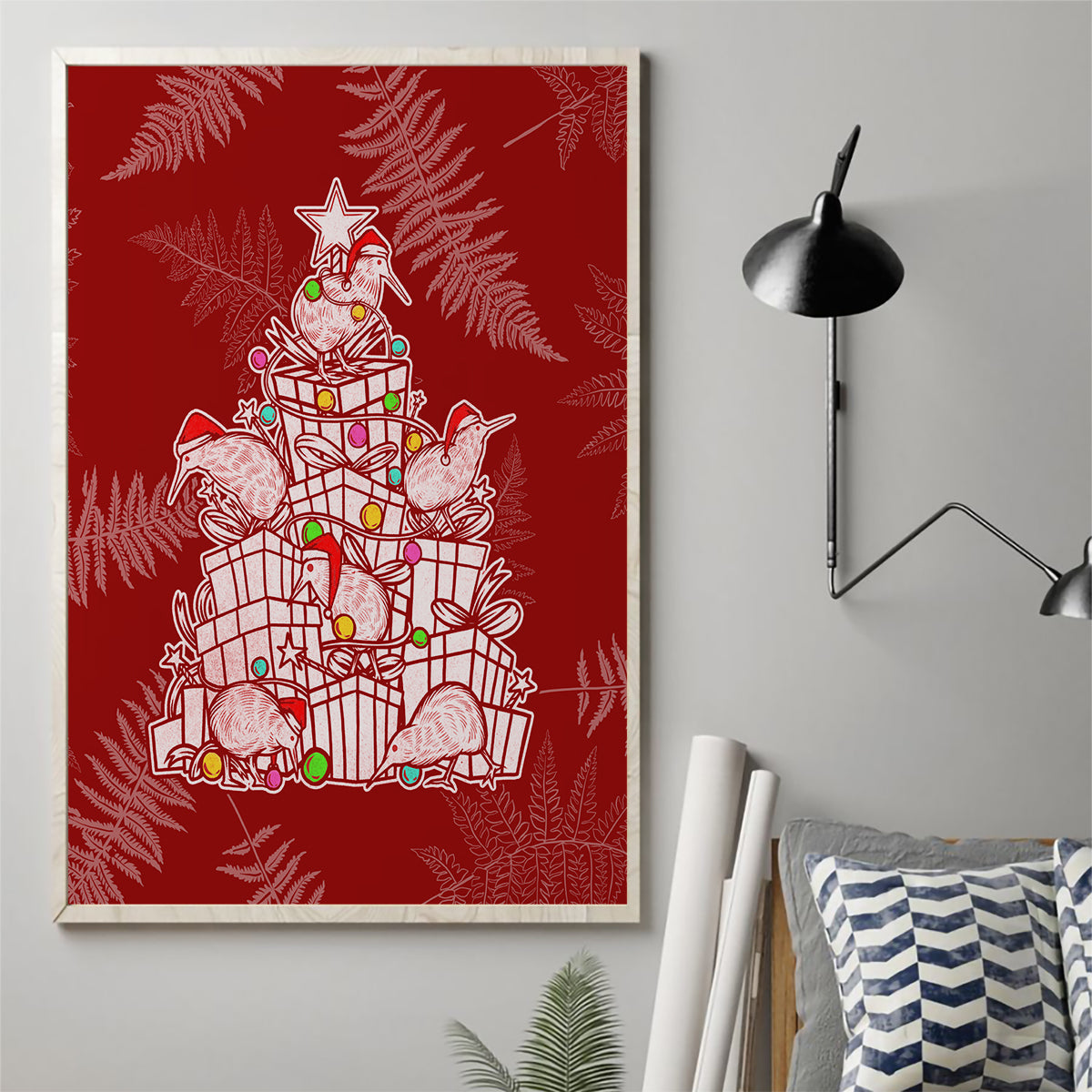 New Zealand Christmas Canvas Wall Art Silver Fern Mix Kiwi Bird Ver02 LT7 - Wonder Print Shop