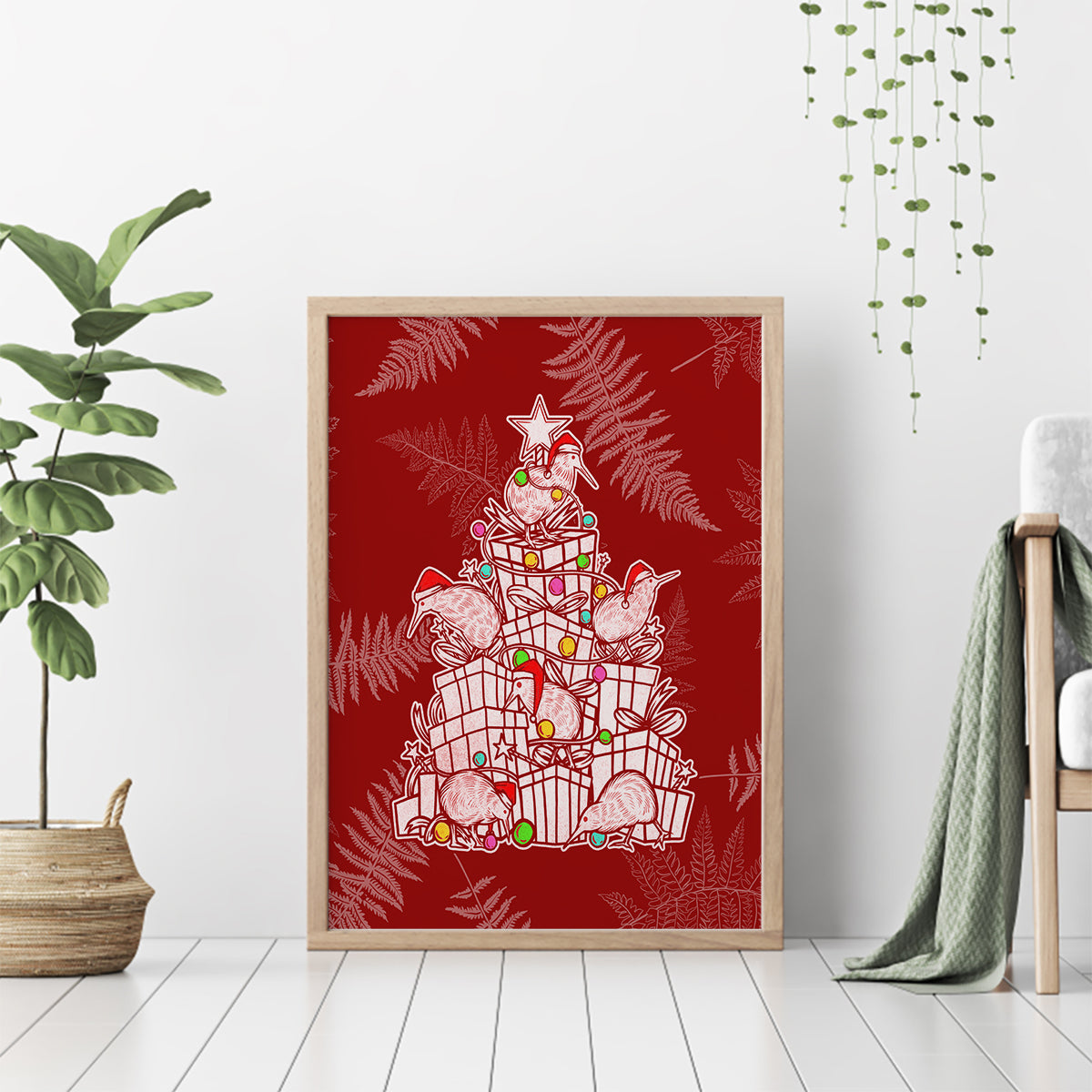 New Zealand Christmas Canvas Wall Art Silver Fern Mix Kiwi Bird Ver02 LT7 - Wonder Print Shop