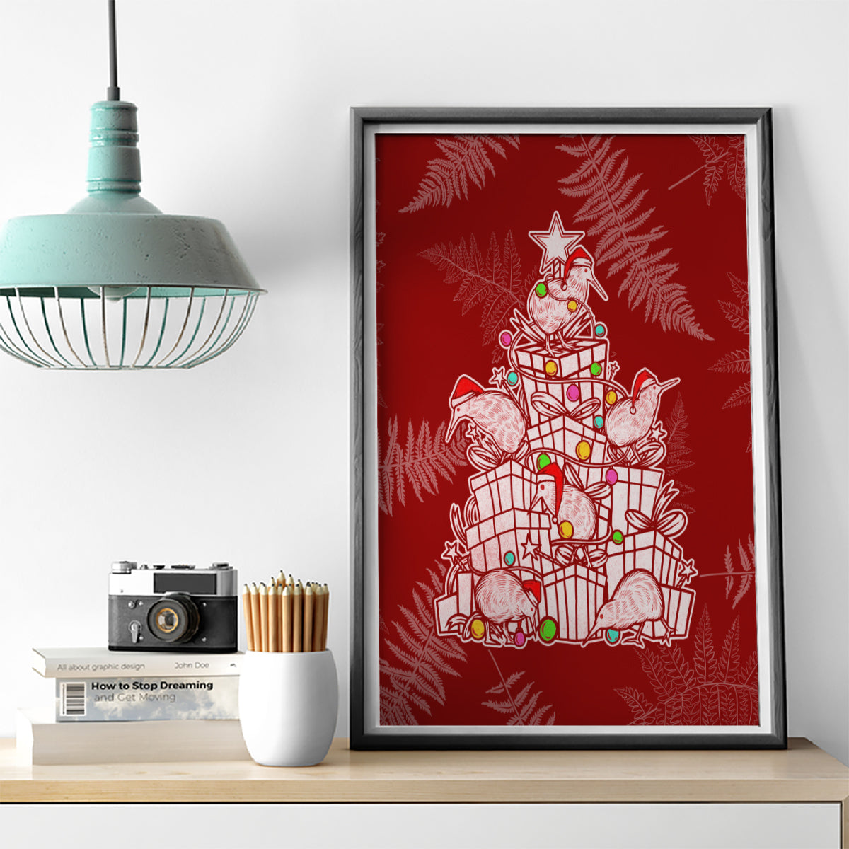 New Zealand Christmas Canvas Wall Art Silver Fern Mix Kiwi Bird Ver02 LT7 - Wonder Print Shop