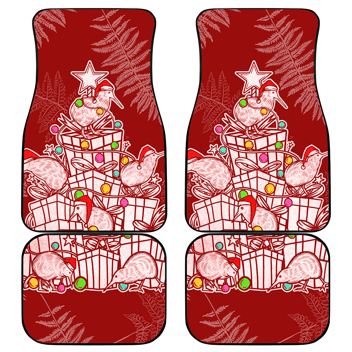 New Zealand Christmas Car Mats Silver Fern Mix Kiwi Bird Ver02 LT7 - Wonder Print Shop