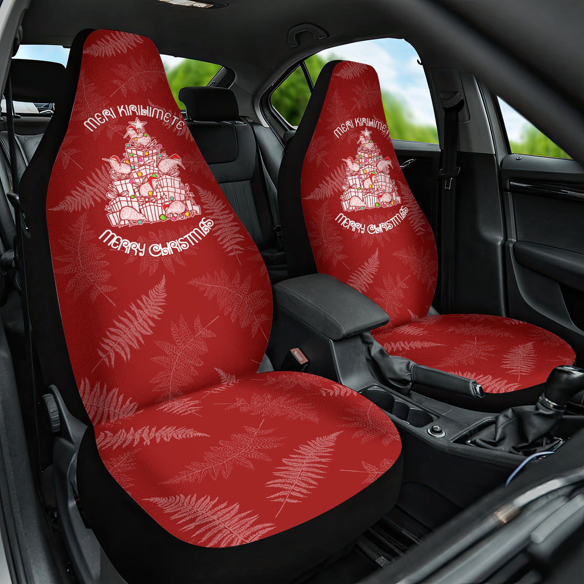 New Zealand Christmas Car Seat Cover Silver Fern Mix Kiwi Bird Ver02 LT7 - Wonder Print Shop