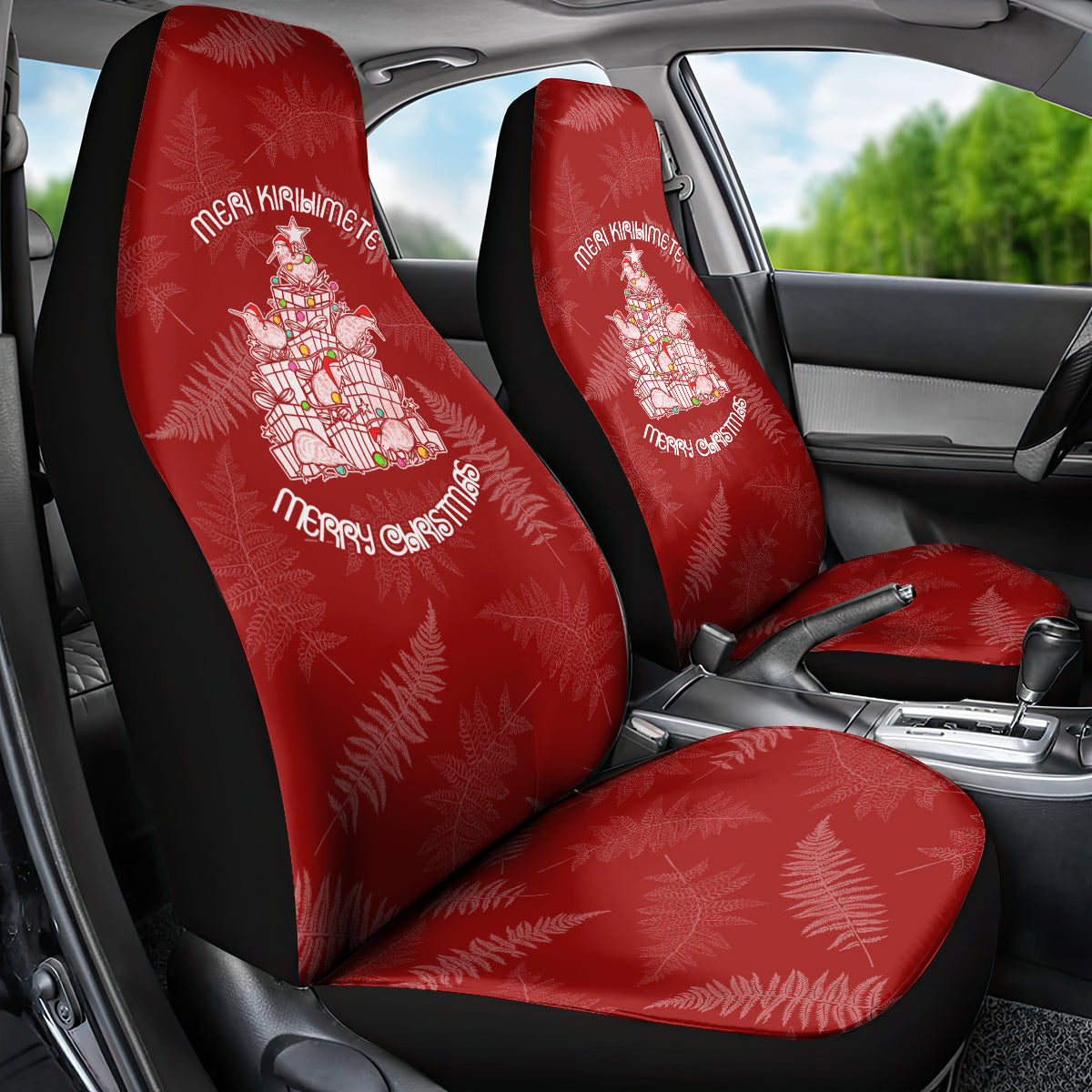 New Zealand Christmas Car Seat Cover Silver Fern Mix Kiwi Bird Ver02 LT7 - Wonder Print Shop