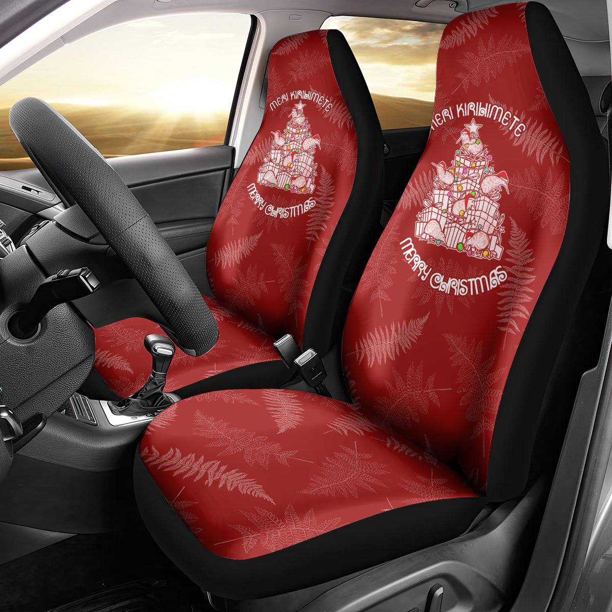 New Zealand Christmas Car Seat Cover Silver Fern Mix Kiwi Bird Ver02 LT7 - Wonder Print Shop