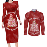 New Zealand Christmas Couples Matching Long Sleeve Bodycon Dress and Long Sleeve Button Shirts Silver Fern Mix Kiwi Bird Ver02 LT7 - Wonder Print Shop