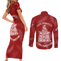 New Zealand Christmas Couples Matching Short Sleeve Bodycon Dress and Long Sleeve Button Shirts Silver Fern Mix Kiwi Bird Ver02 LT7 - Wonder Print Shop