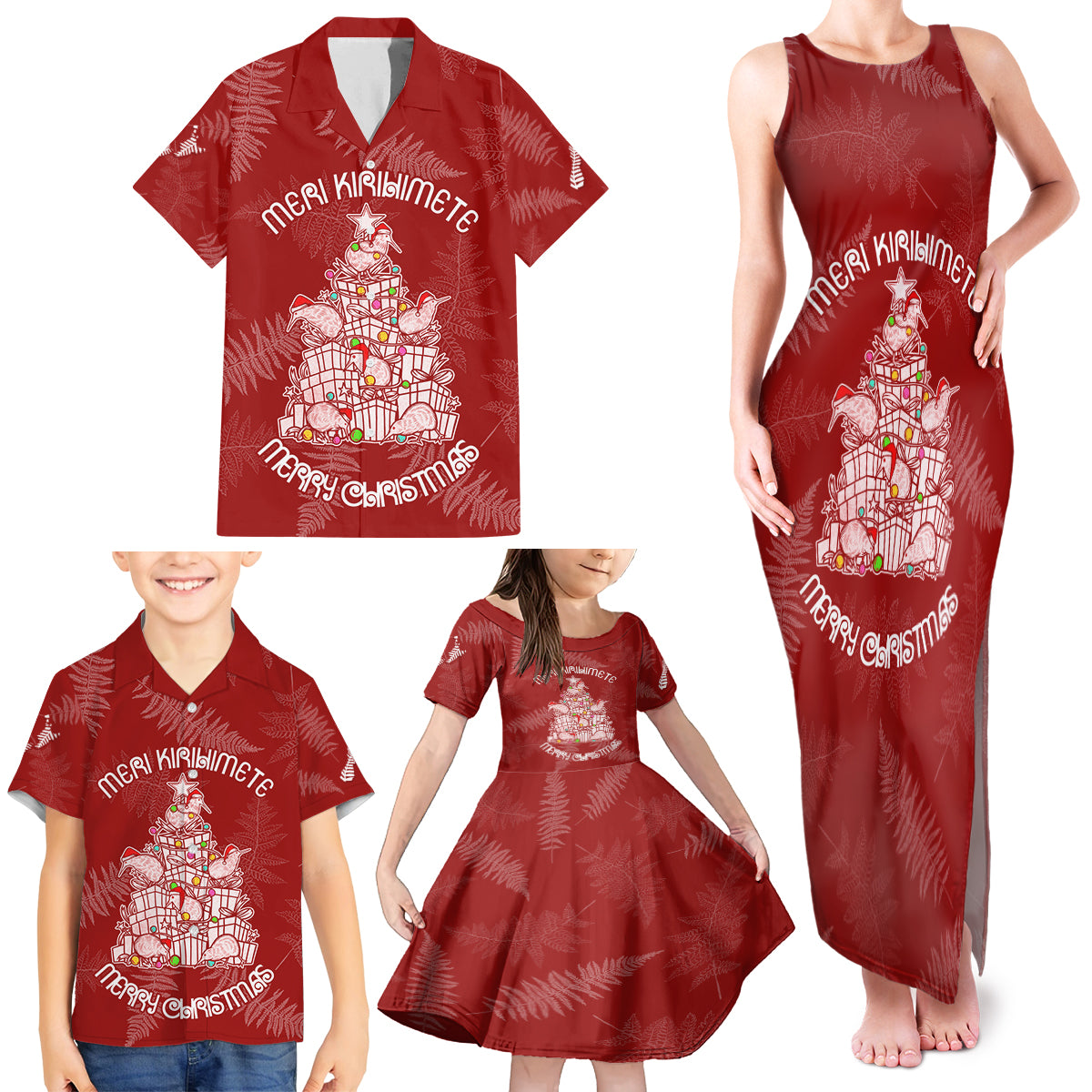 New Zealand Christmas Family Matching Tank Maxi Dress and Hawaiian Shirt Silver Fern Mix Kiwi Bird Ver02 - Wonder Print Shop