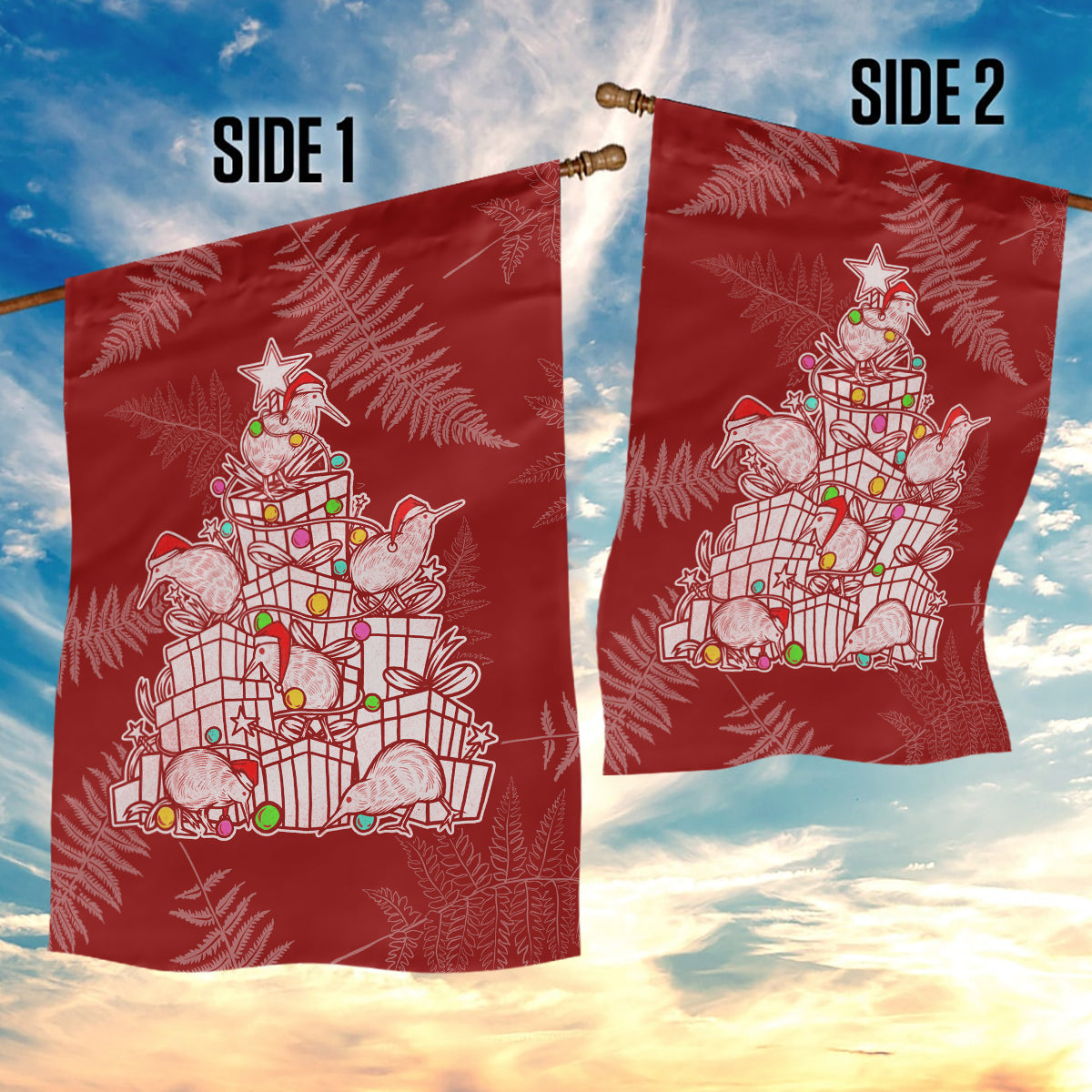 New Zealand Christmas Garden Flag Silver Fern Mix Kiwi Bird Ver02 - Wonder Print Shop