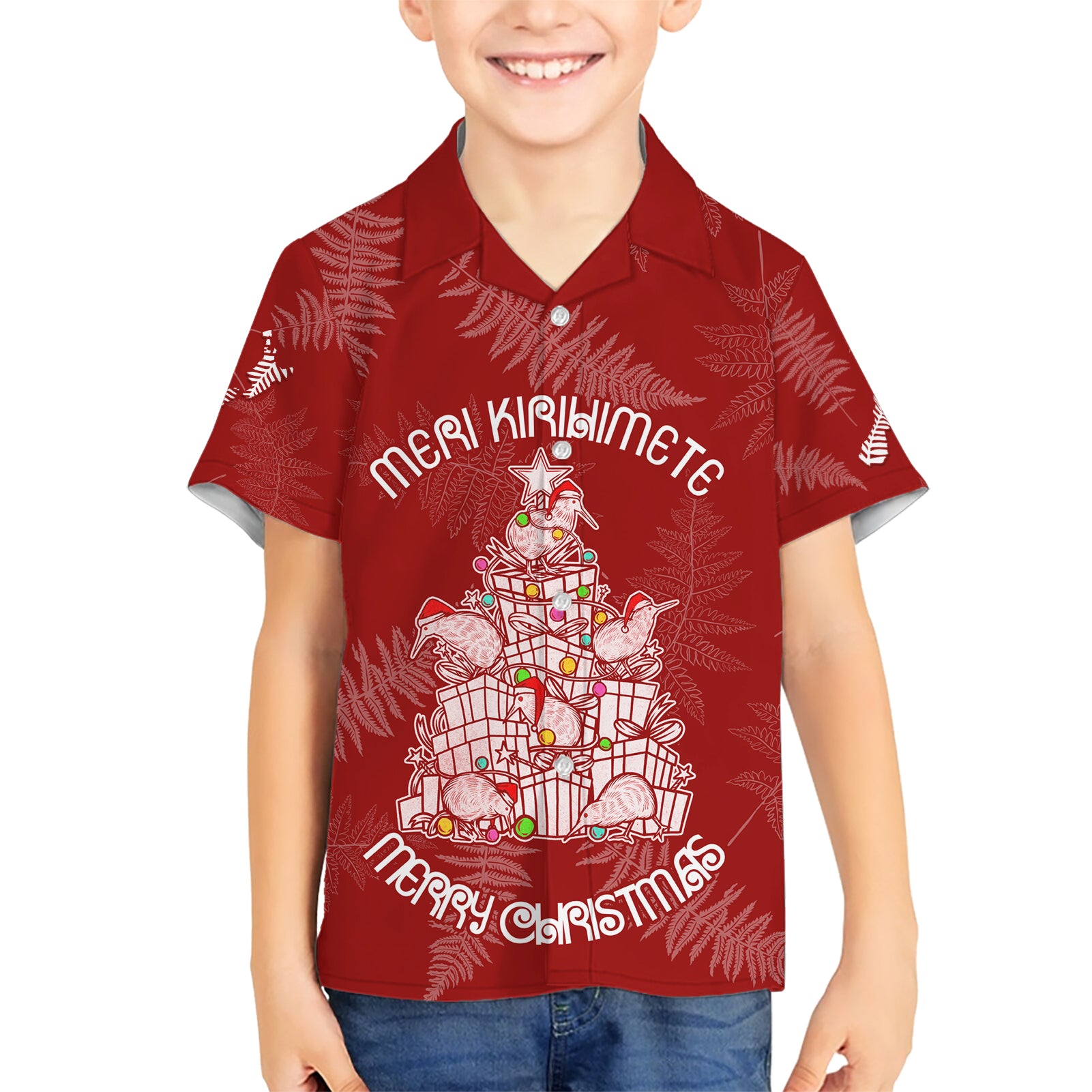 New Zealand Christmas Kid Hawaiian Shirt Silver Fern Mix Kiwi Bird Ver02 - Wonder Print Shop