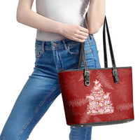 New Zealand Christmas Leather Tote Bag Silver Fern Mix Kiwi Bird Ver02 - Wonder Print Shop