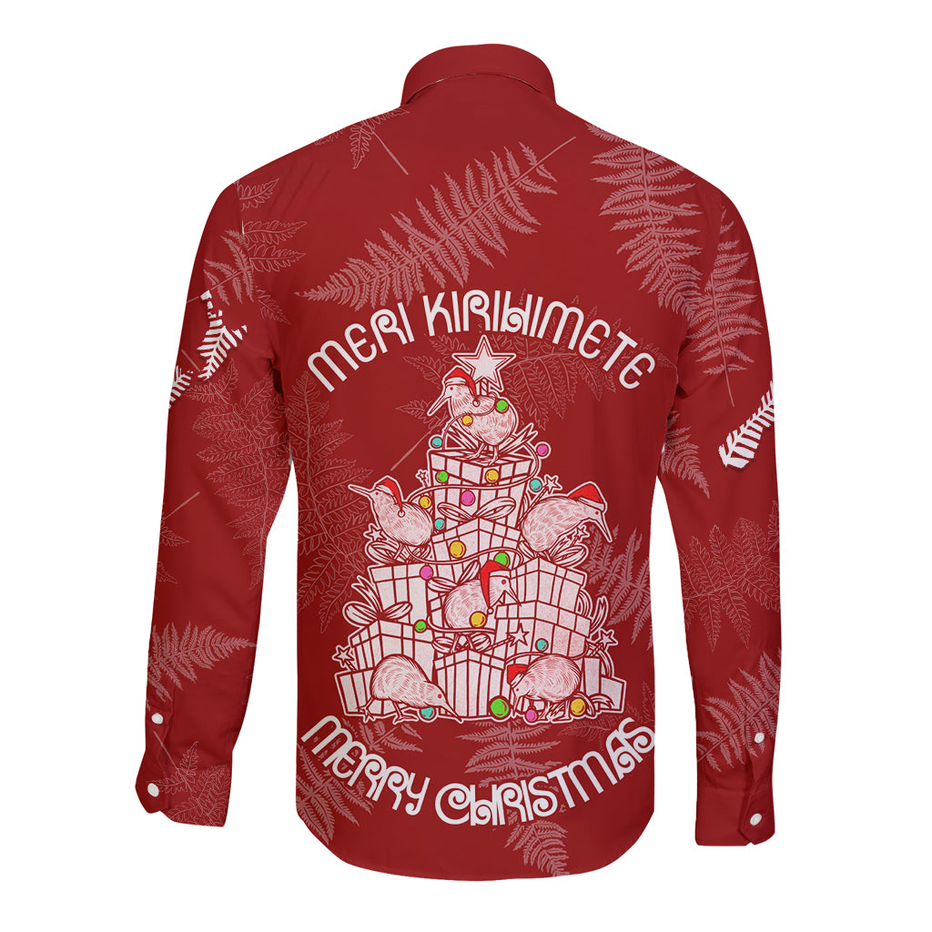 New Zealand Christmas Long Sleeve Button Shirt Silver Fern Mix Kiwi Bird Ver02 - Wonder Print Shop