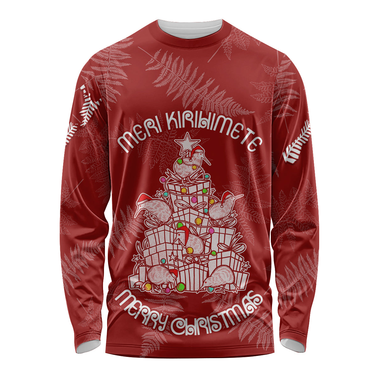 New Zealand Christmas Long Sleeve Shirt Silver Fern Mix Kiwi Bird Ver02 - Wonder Print Shop