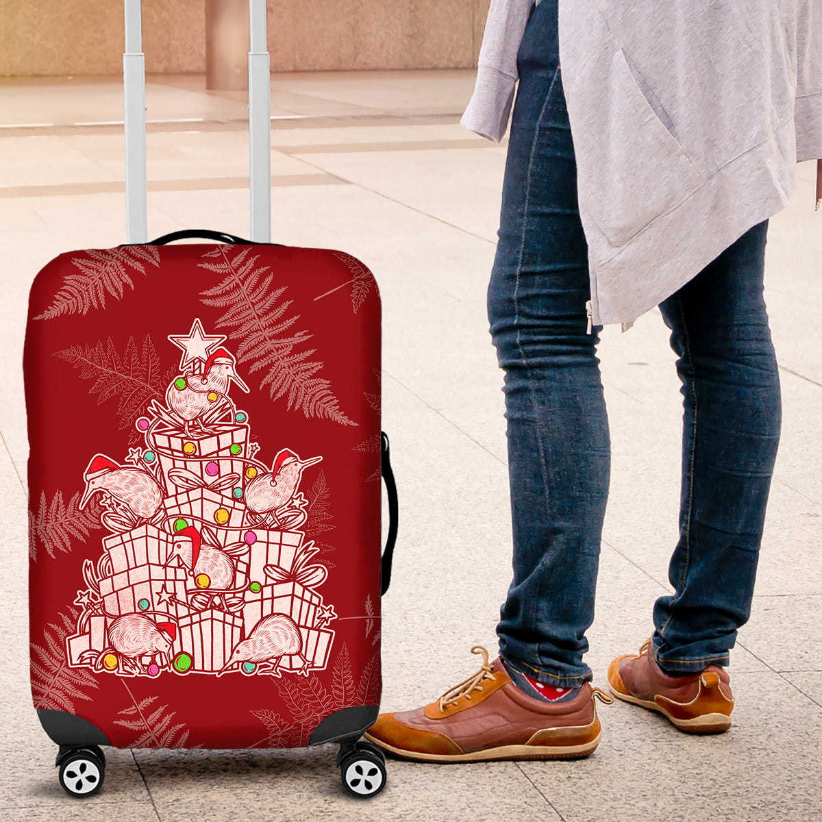 New Zealand Christmas Luggage Cover Silver Fern Mix Kiwi Bird Ver02 - Wonder Print Shop