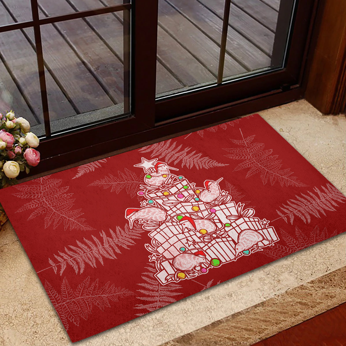New Zealand Christmas Rubber Doormat Silver Fern Mix Kiwi Bird Ver02 - Wonder Print Shop