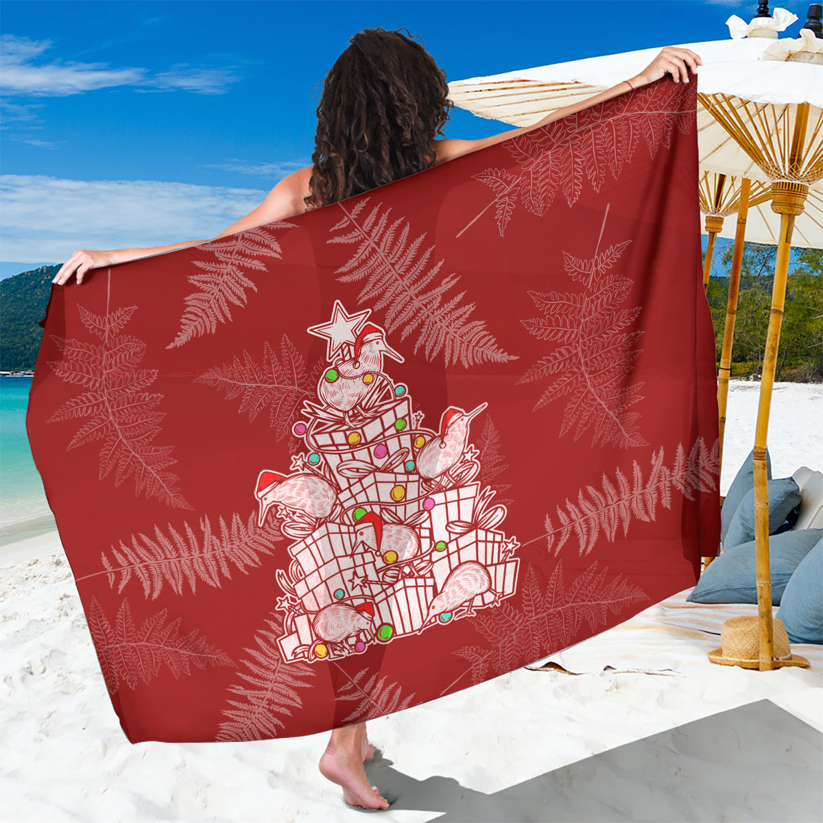 New Zealand Christmas Sarong Silver Fern Mix Kiwi Bird Ver02 - Wonder Print Shop