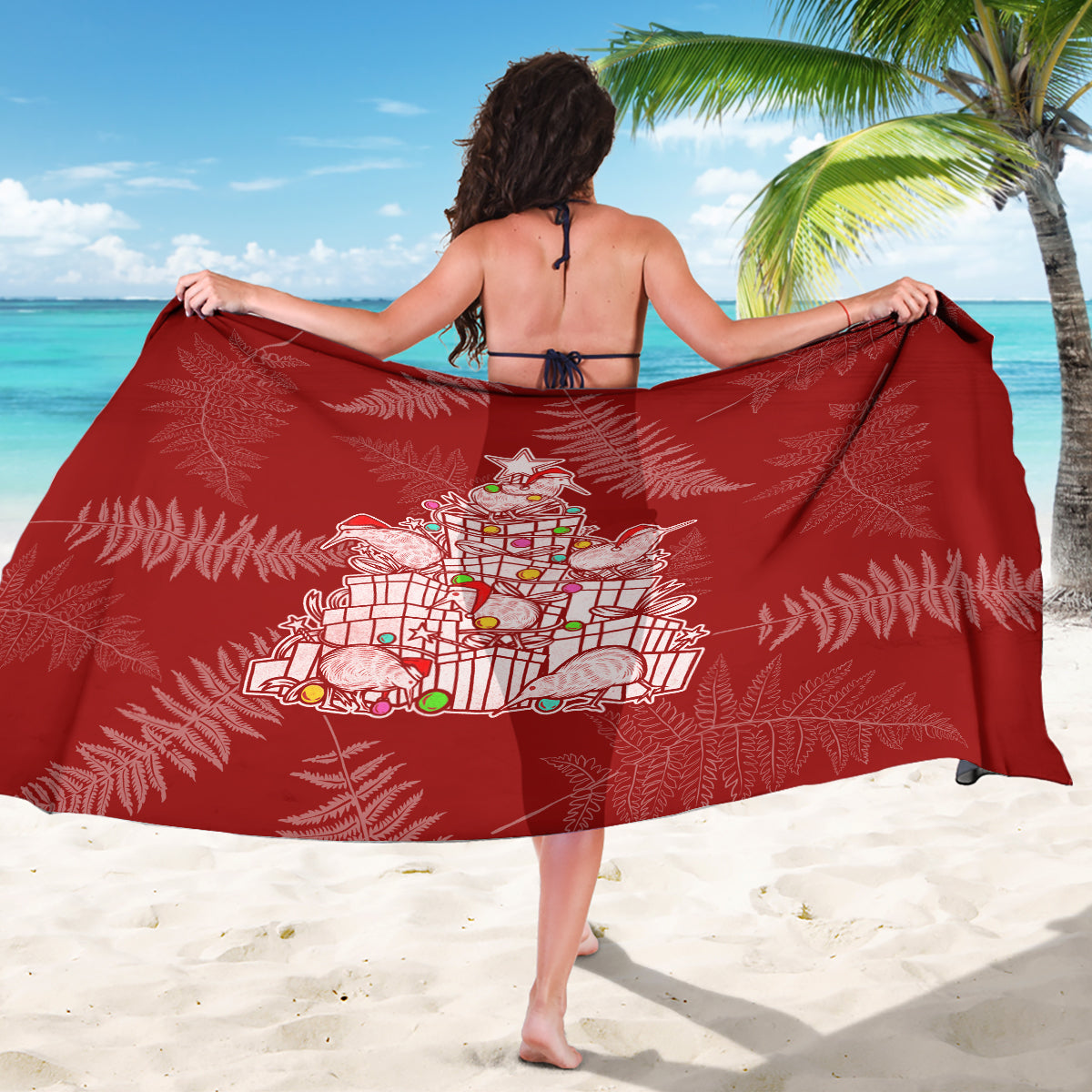 New Zealand Christmas Sarong Silver Fern Mix Kiwi Bird Ver02 - Wonder Print Shop
