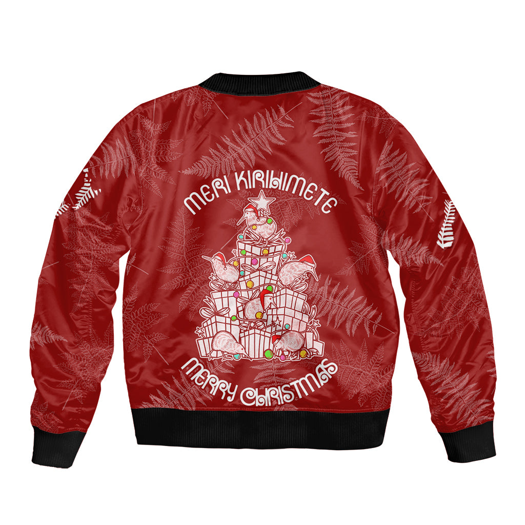New Zealand Christmas Sleeve Zip Bomber Jacket Silver Fern Mix Kiwi Bird Ver02 - Wonder Print Shop