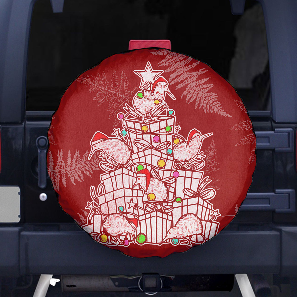 New Zealand Christmas Spare Tire Cover Silver Fern Mix Kiwi Bird Ver02 - Wonder Print Shop