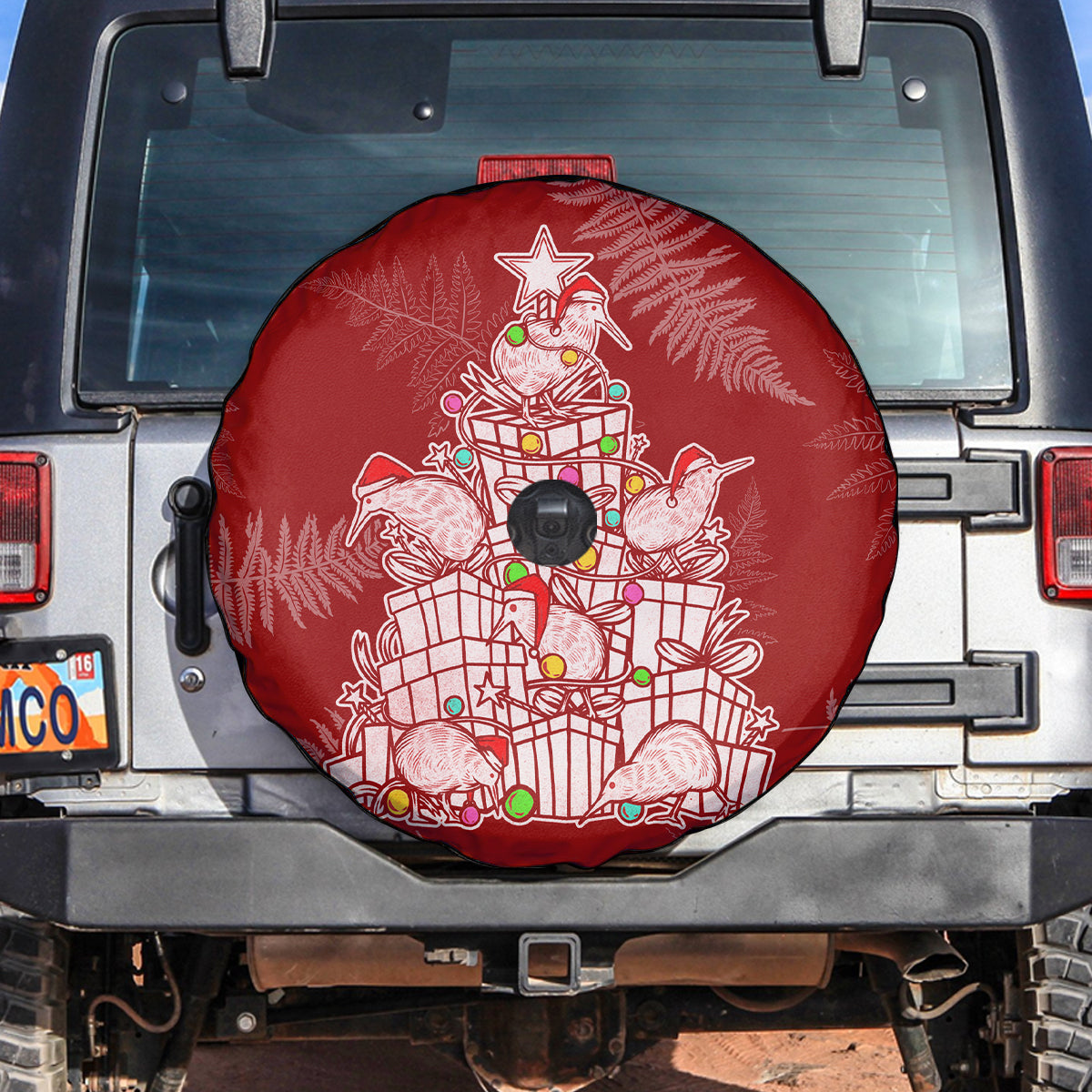 New Zealand Christmas Spare Tire Cover Silver Fern Mix Kiwi Bird Ver02 - Wonder Print Shop