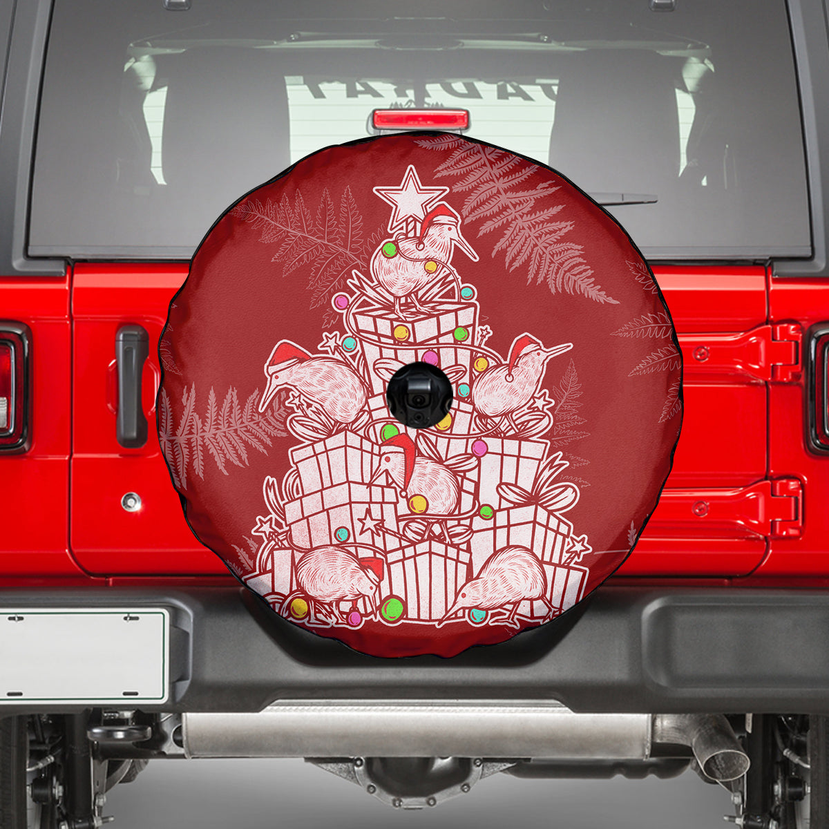 New Zealand Christmas Spare Tire Cover Silver Fern Mix Kiwi Bird Ver02 - Wonder Print Shop