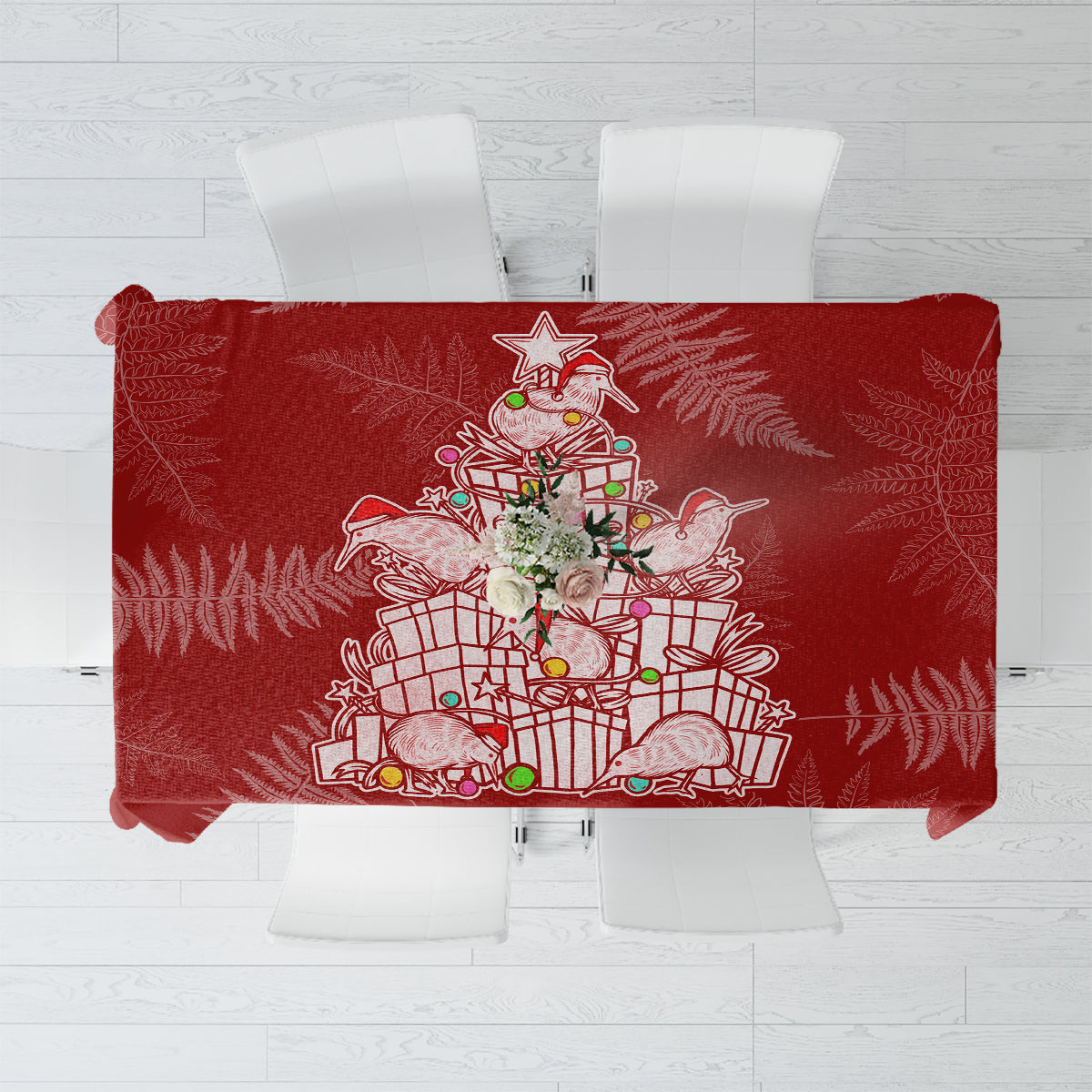 New Zealand Christmas Tablecloth Silver Fern Mix Kiwi Bird Ver02 - Wonder Print Shop