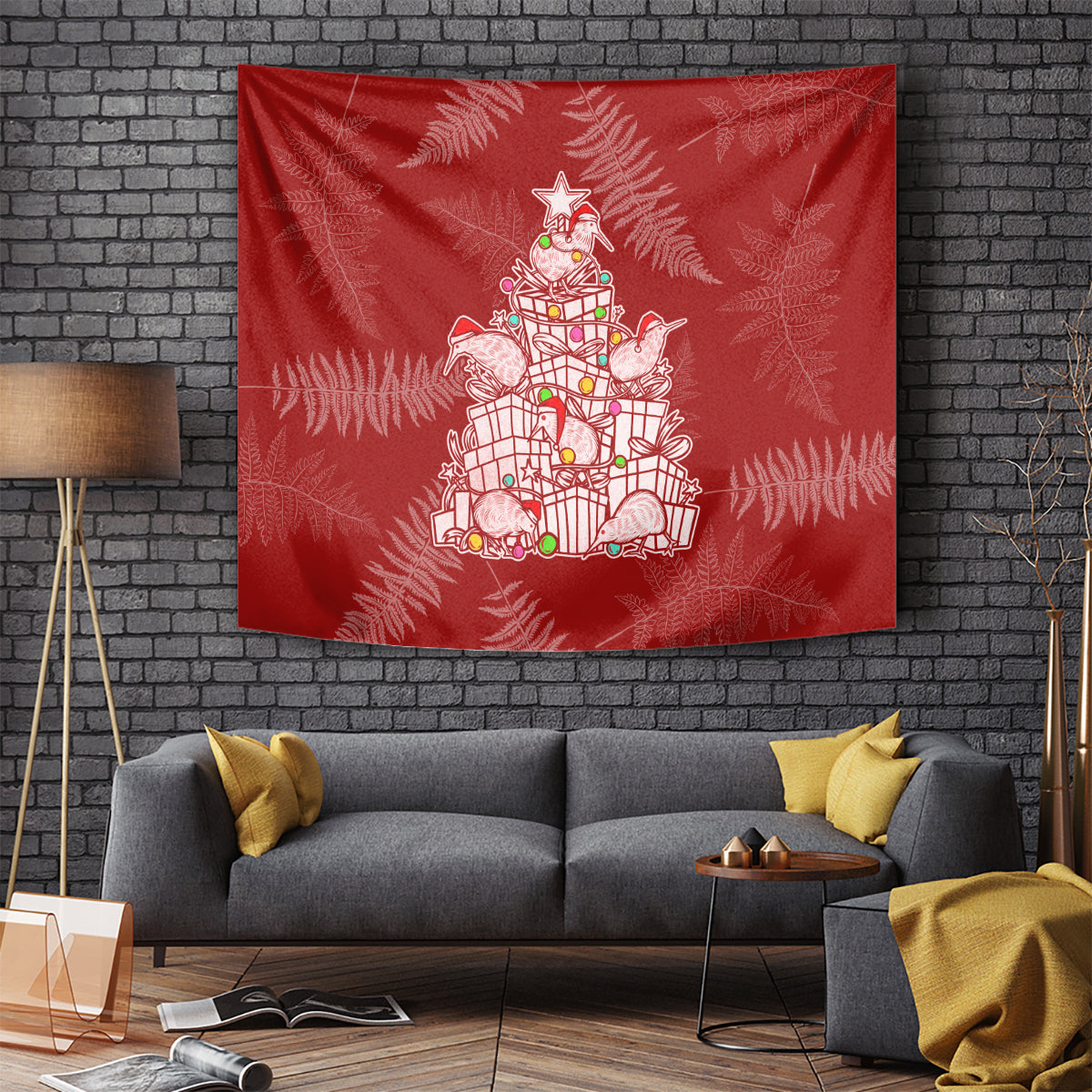 New Zealand Christmas Tapestry Silver Fern Mix Kiwi Bird Ver02 - Wonder Print Shop