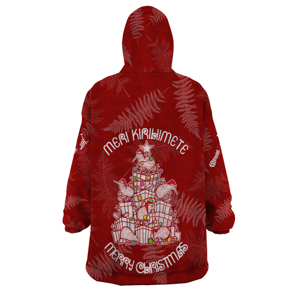 New Zealand Christmas Wearable Blanket Hoodie Silver Fern Mix Kiwi Bird Ver02 - Wonder Print Shop