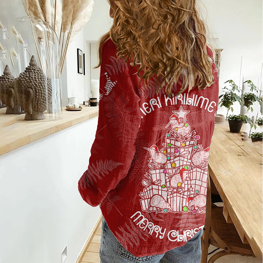 New Zealand Christmas Women Casual Shirt Silver Fern Mix Kiwi Bird Ver02 - Wonder Print Shop