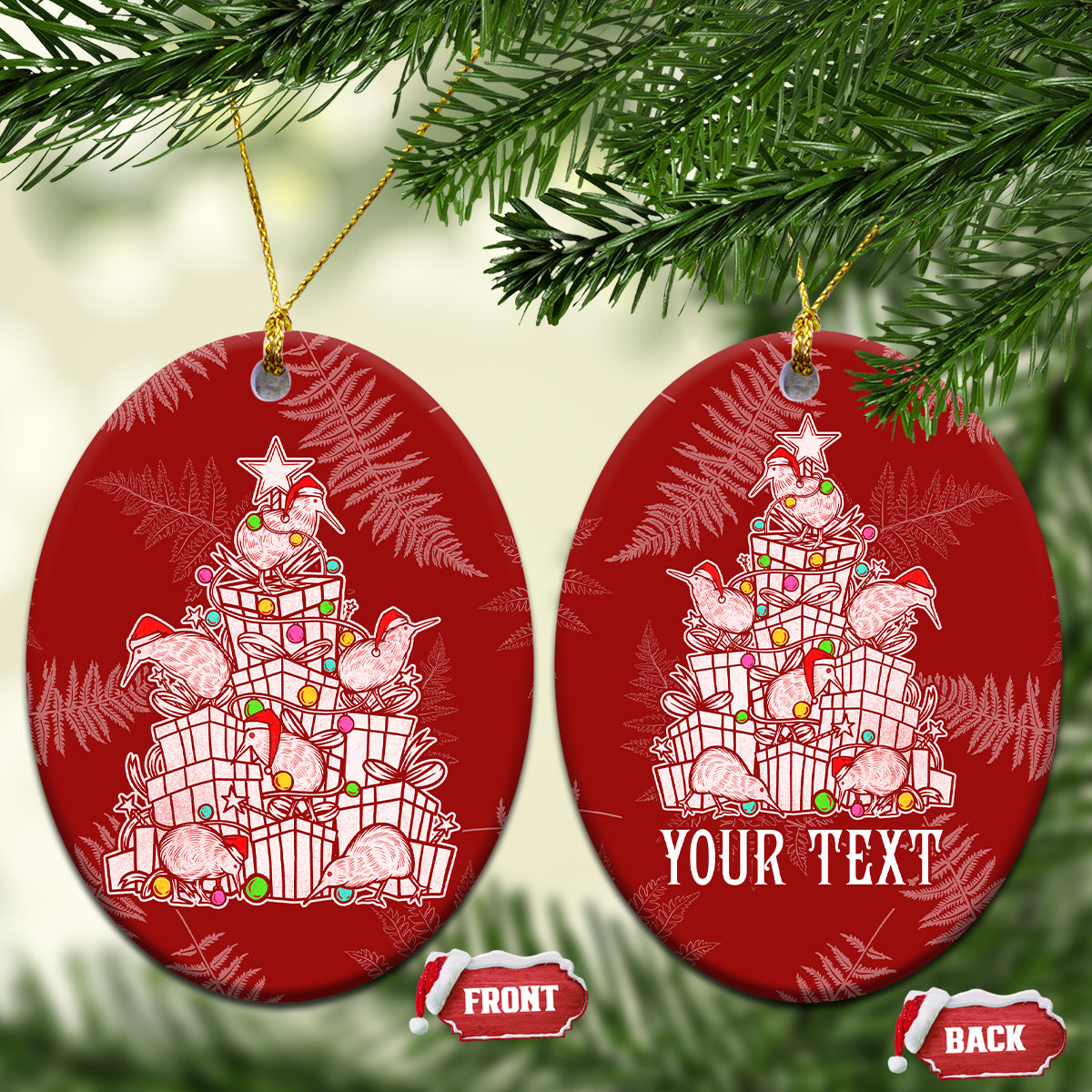 New Zealand Christmas Ceramic Ornament Silver Fern Mix Kiwi Bird Ver02 LT7 - Wonder Print Shop