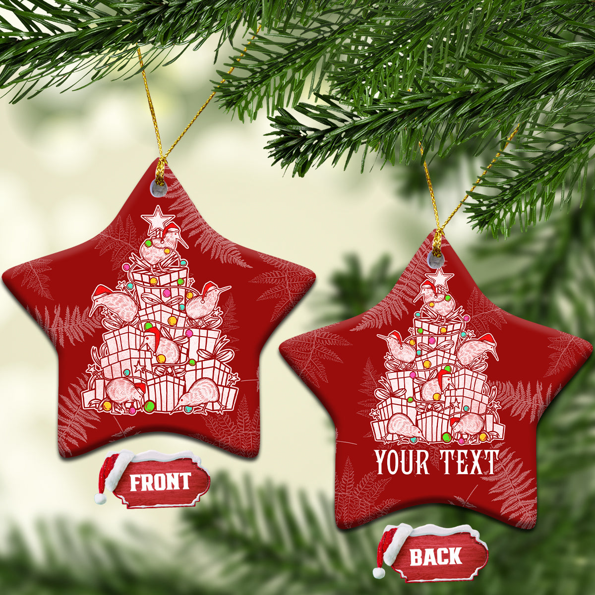 New Zealand Christmas Ceramic Ornament Silver Fern Mix Kiwi Bird Ver02 LT7 - Wonder Print Shop