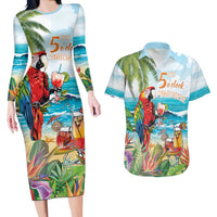 Aloha Hawaii Christmas Couples Matching Long Sleeve Bodycon Dress and Hawaiian Shirt It's 5 o'clock Somewhere LT7 - Wonder Print Shop