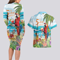 Aloha Hawaii Christmas Couples Matching Long Sleeve Bodycon Dress and Hawaiian Shirt It's 5 o'clock Somewhere LT7 - Wonder Print Shop