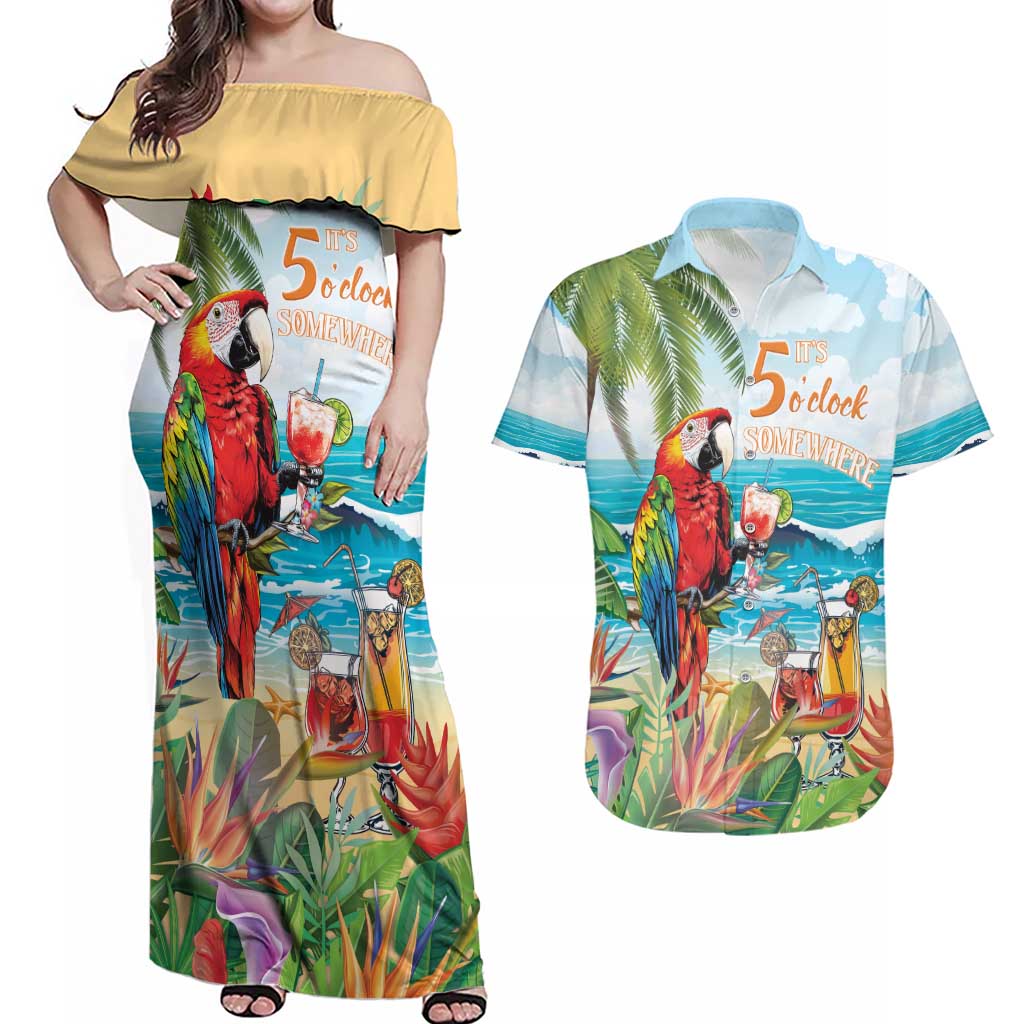 Aloha Hawaii Christmas Couples Matching Off Shoulder Maxi Dress and Hawaiian Shirt It's 5 o'clock Somewhere LT7 - Wonder Print Shop