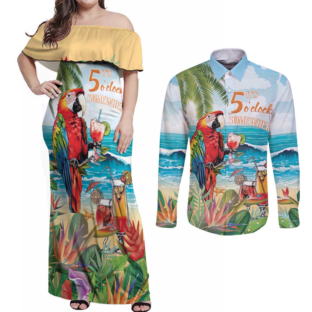 Aloha Hawaii Christmas Couples Matching Off Shoulder Maxi Dress and Long Sleeve Button Shirt It's 5 o'clock Somewhere LT7 - Wonder Print Shop