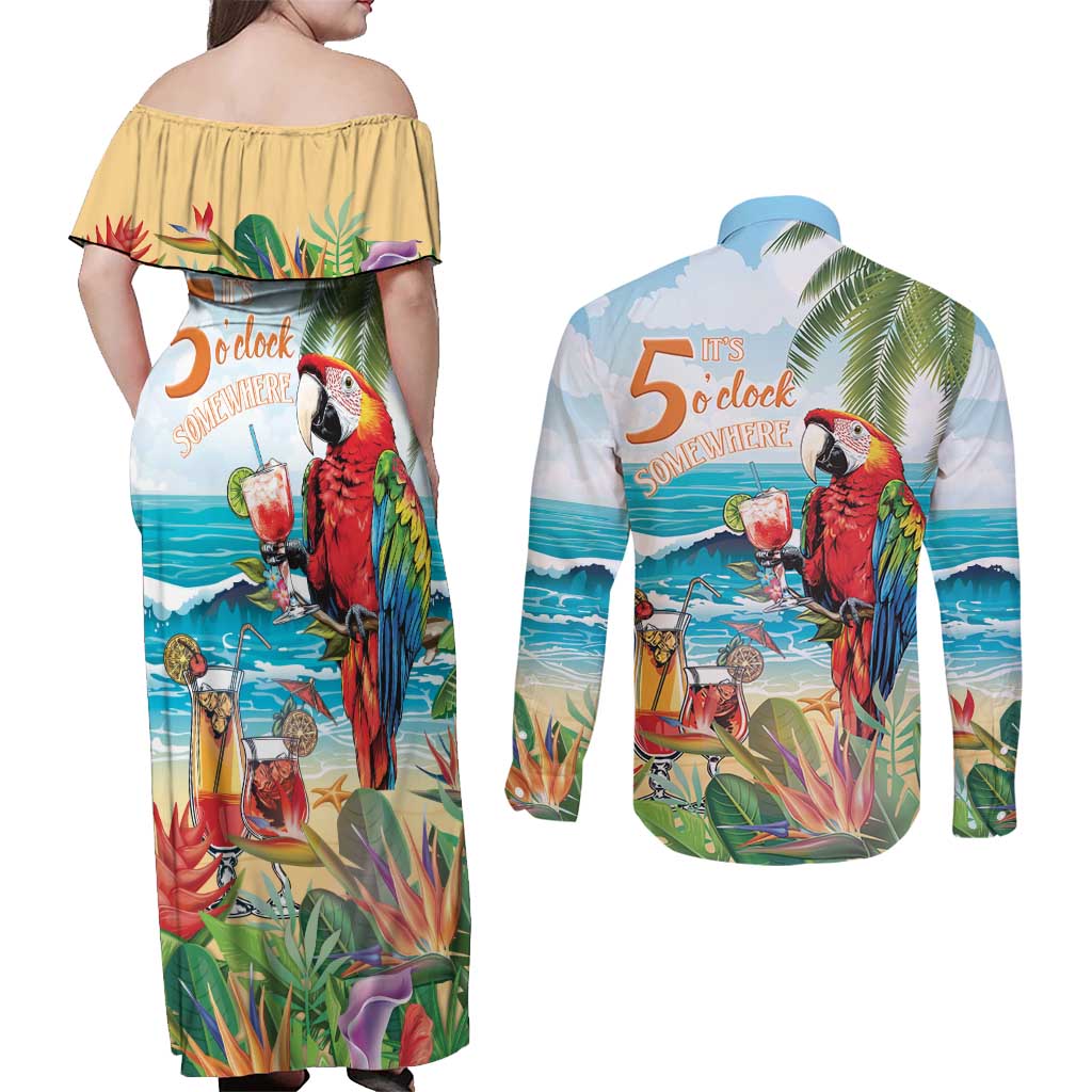 Aloha Hawaii Christmas Couples Matching Off Shoulder Maxi Dress and Long Sleeve Button Shirt It's 5 o'clock Somewhere LT7 - Wonder Print Shop
