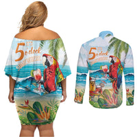 Aloha Hawaii Christmas Couples Matching Off Shoulder Short Dress and Long Sleeve Button Shirt It's 5 o'clock Somewhere LT7 - Wonder Print Shop